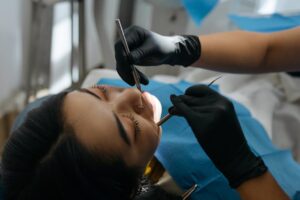 Dental check-up with dentist and patient